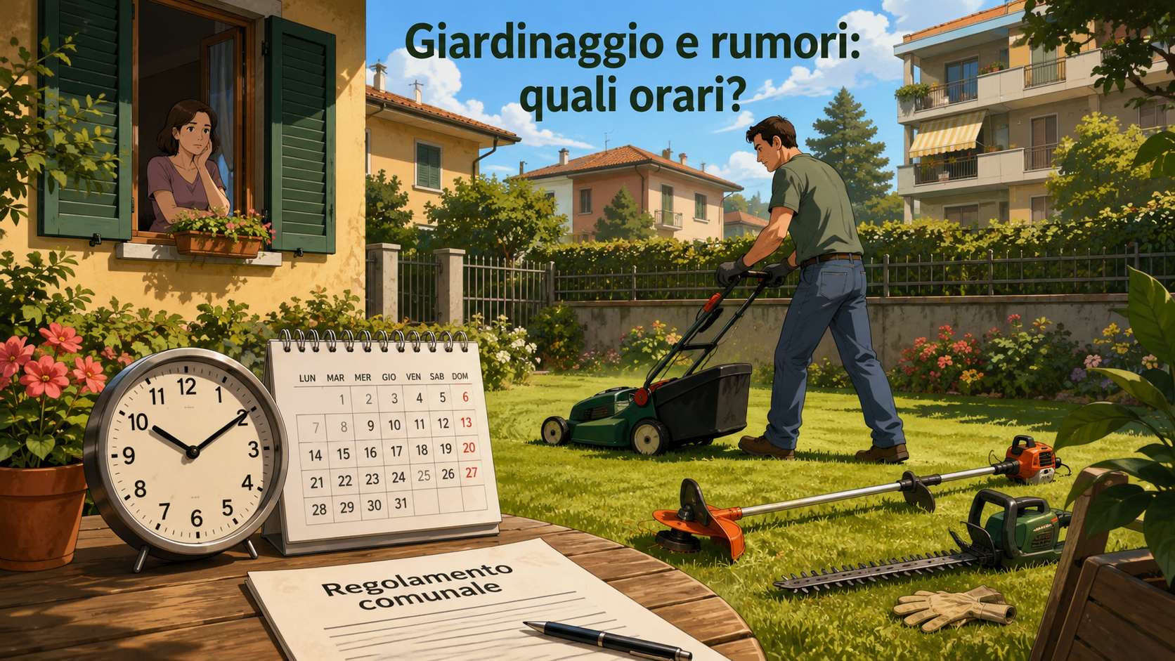 Tagliaerba, decespugliatore e lavori in giardino: orari consentiti e limiti giuridici